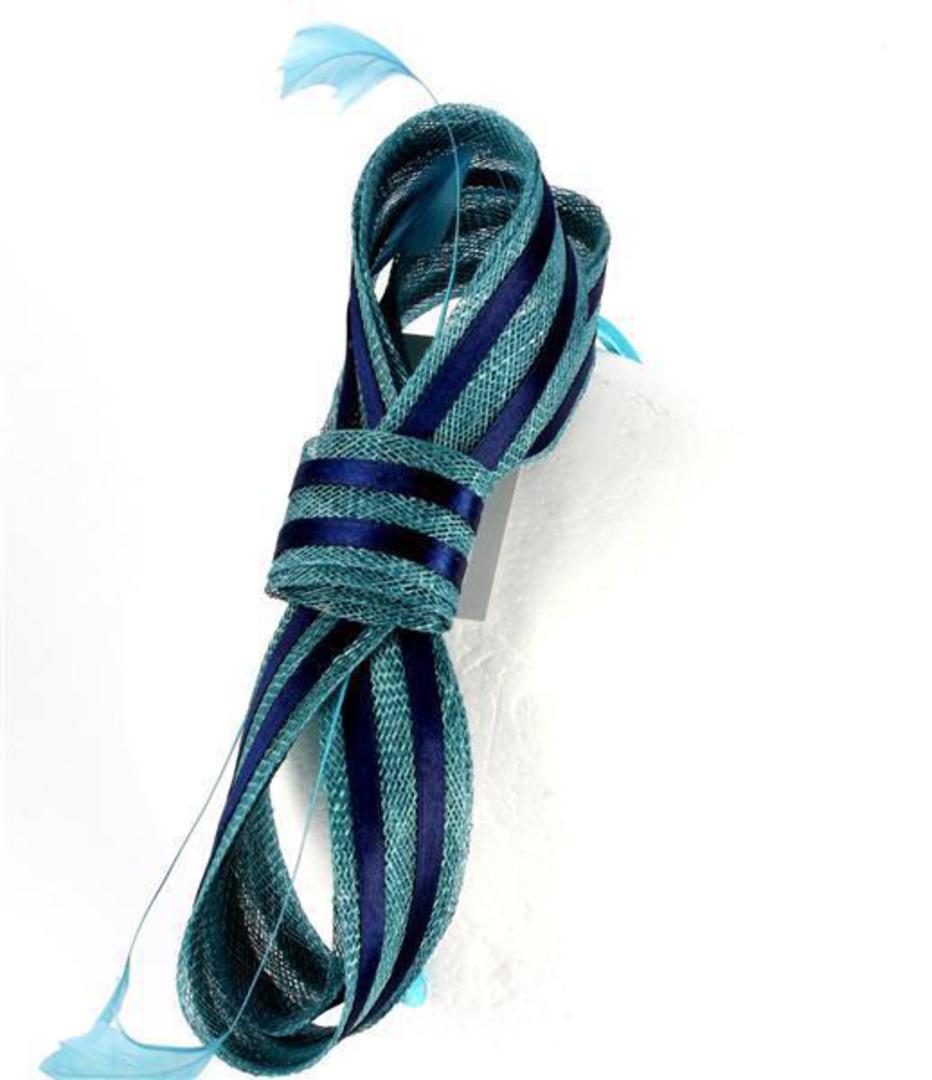 Fascinator sinamay and ribbon headband turq/navy Code:HS/1283 image 0